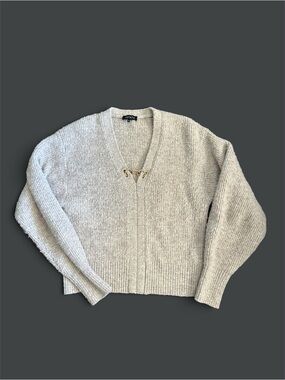 1. State Light Cream V-Neck Sweater with Gold Hook Detail